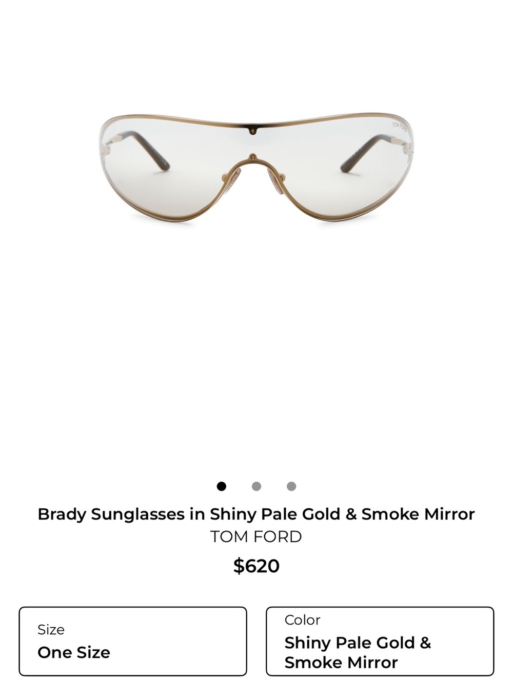 🖤🤍 Tom Ford BRADY Shield Sunglasses - Pale Gold Frame & Smoke Lenses